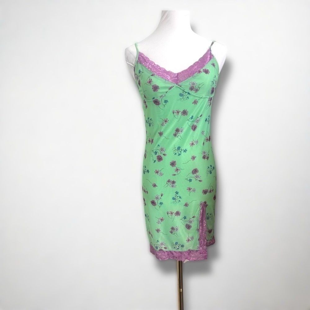 Motel Green Floral Lace Slip Dress | Y2K Fairycore Coquette Mini M